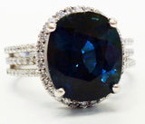 Oval Blue Sapphire & Diamond Accented Ring 18k White Gold