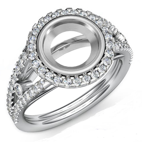 Diamond Engagement Ring Round Semi Mount Halo Pave Setting 14k White Gold 0.80Ct