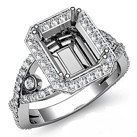 1.5CT Diamond Engagement Ring Emerald Semi Mount 14K White Gold Halo Setting