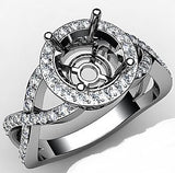 Round Semi Mount Diamond Engagement Ring Split-Curve Shank 14K White Gold 0.7Ct