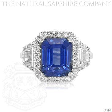 Emerald cut Blue Sapphire & Diamond Accented Ring 18k White Gold