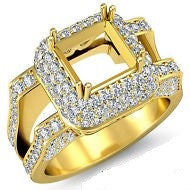1.75Ct Diamond Engagement Ring Princess Semi Mount Halo Setting 18k Gold Yellow.